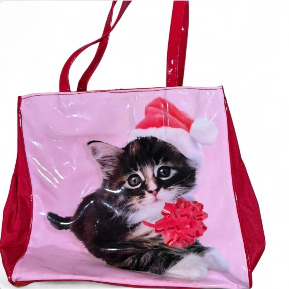 Y2K Kitten Tote Bag with Red Bead Accents